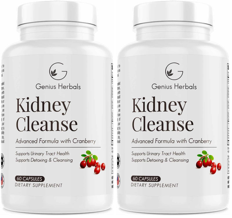 Genius Herbals Kidney Cleanse Advanced Formula with Cranberry Extract - 60 Capsules (Pack of 2)