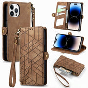 Geometric Zipper Wallet Side Buckle Leather Phone Case, For iPhone 14 Pro Max, For iPhone 7 / 8 / SE 2022, For iPhone 13 Pro Max, For iPhone 13 Pro - InStock