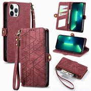 Geometric Zipper Wallet Side Buckle Leather Phone Case, For iPhone 14 Pro Max, For iPhone 7 / 8 / SE 2022, For iPhone 13 Pro Max, For iPhone 13 Pro - InStock
