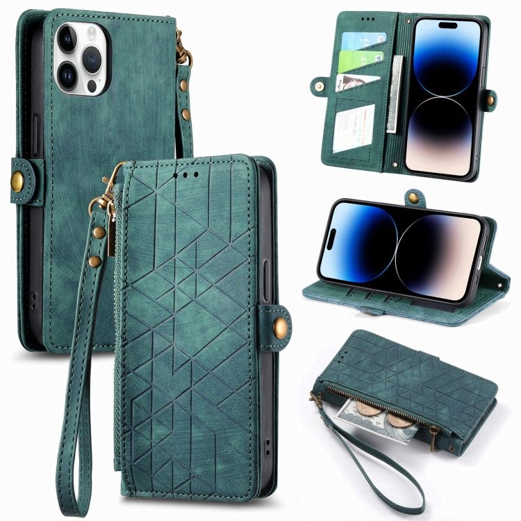 Geometric Zipper Wallet Side Buckle Leather Phone Case, For iPhone 14 Pro Max, For iPhone 7 / 8 / SE 2022, For iPhone 13 Pro Max, For iPhone 13 Pro - InStock