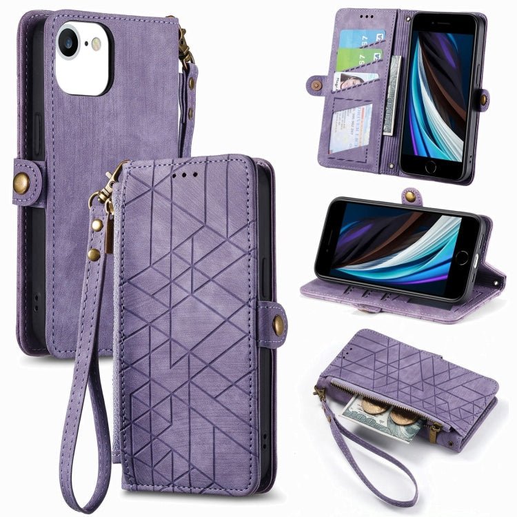 Geometric Zipper Wallet Side Buckle Leather Phone Case, For iPhone 14 Pro Max, For iPhone 7 / 8 / SE 2022, For iPhone 13 Pro Max, For iPhone 13 Pro - InStock