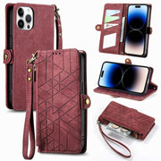 Geometric Zipper Wallet Side Buckle Leather Phone Case, For iPhone 14 Pro Max, For iPhone 7 / 8 / SE 2022, For iPhone 13 Pro Max, For iPhone 13 Pro - InStock