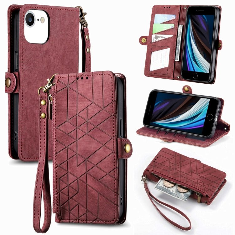 Geometric Zipper Wallet Side Buckle Leather Phone Case, For iPhone 14 Pro Max, For iPhone 7 / 8 / SE 2022, For iPhone 13 Pro Max, For iPhone 13 Pro - InStock