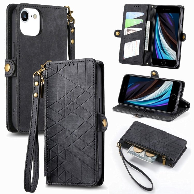 Geometric Zipper Wallet Side Buckle Leather Phone Case, For iPhone 14 Pro Max, For iPhone 7 / 8 / SE 2022, For iPhone 13 Pro Max, For iPhone 13 Pro - InStock