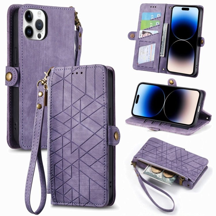 Geometric Zipper Wallet Side Buckle Leather Phone Case, For iPhone 14 Pro Max, For iPhone 7 / 8 / SE 2022, For iPhone 13 Pro Max, For iPhone 13 Pro - InStock