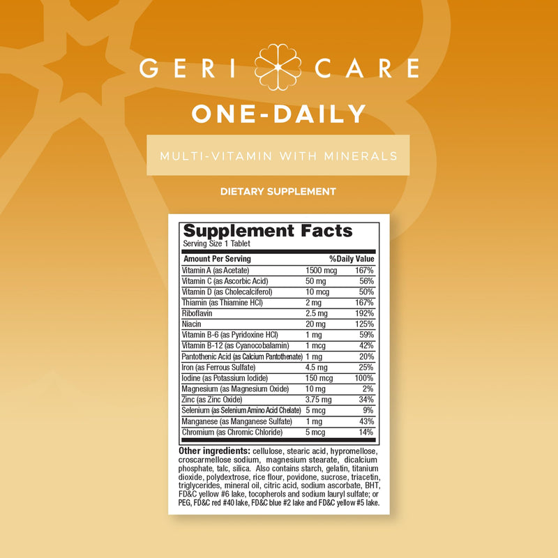 GeriCare One-Daily Multivitamin & Minerals – 200 Count Dietary Supplement Tablets (Pack of 1)