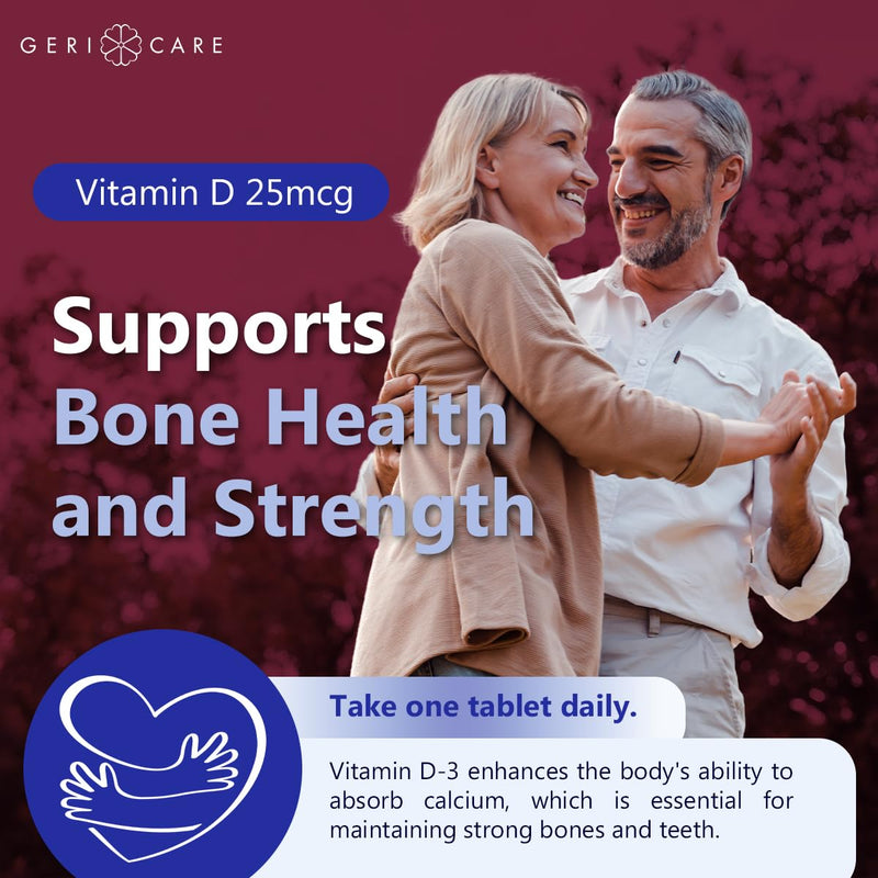 GeriCare Vitamin D 25mcg Tablets – Bone Health & Immune Support (100 Count)