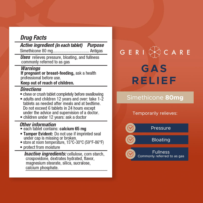 GeriCare Simethicone Chewables 80mg - Mint Flavor, 100 Tablets | Fast Gas Relief