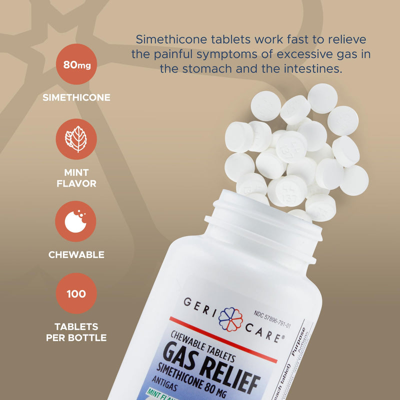 GeriCare Simethicone Chewables 80mg - Mint Flavor, 100 Tablets | Fast Gas Relief