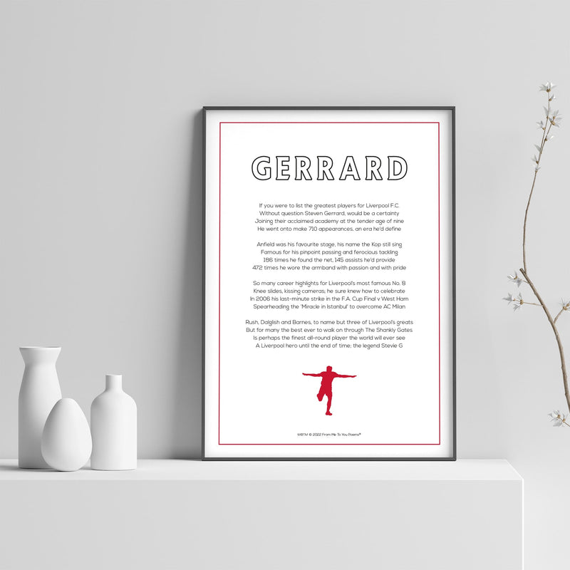 Steven Gerrard Liverpool Poem Print