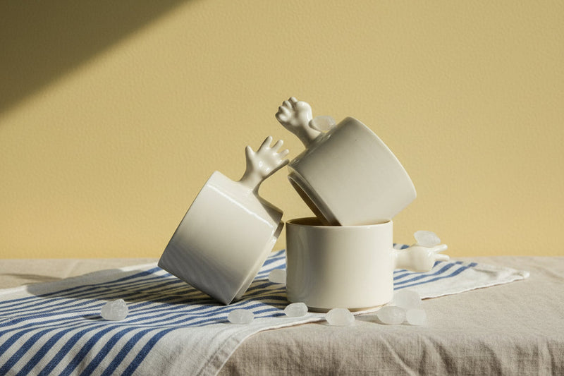 Gesture Ceramic Cups– Handmade Porcelain Coffee Cup (Rock-Paper- Scissors set)