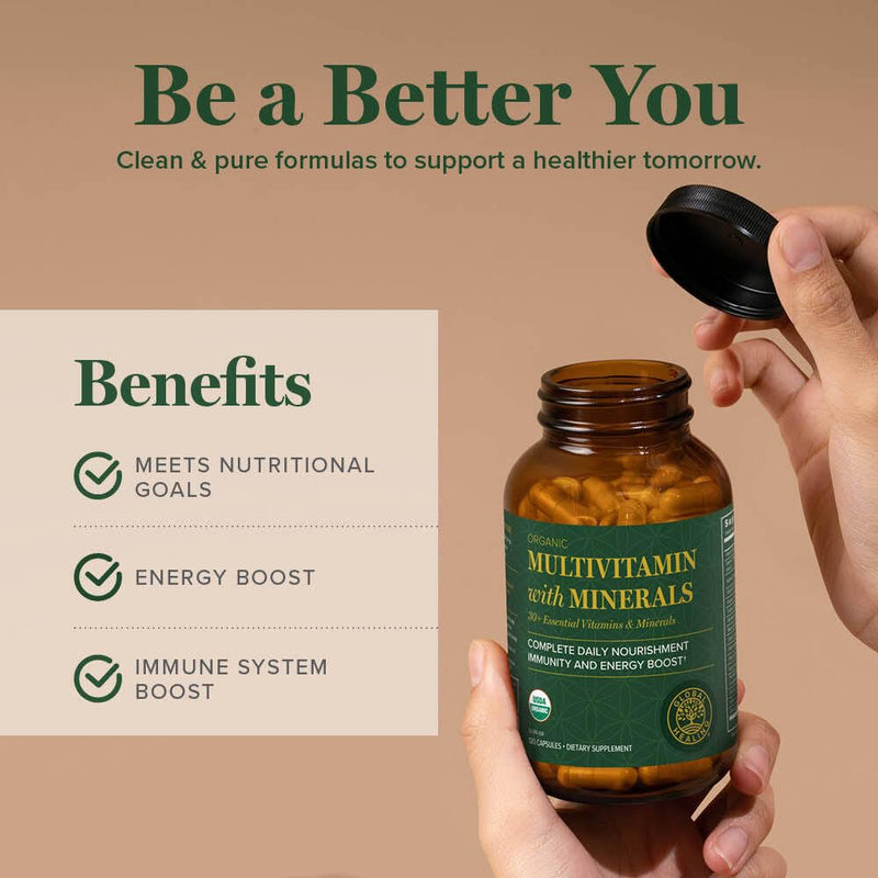 Global Healing Center USDA Organic Multivitamin – Women & Men, 120 Capsules