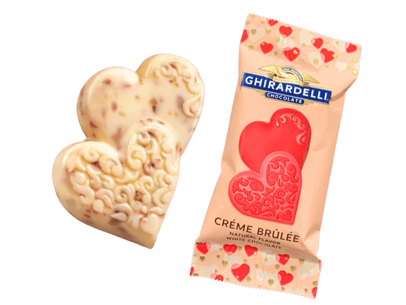 Ghirardelli Creme Brulee White Chocolate Duo Hearts - InStock