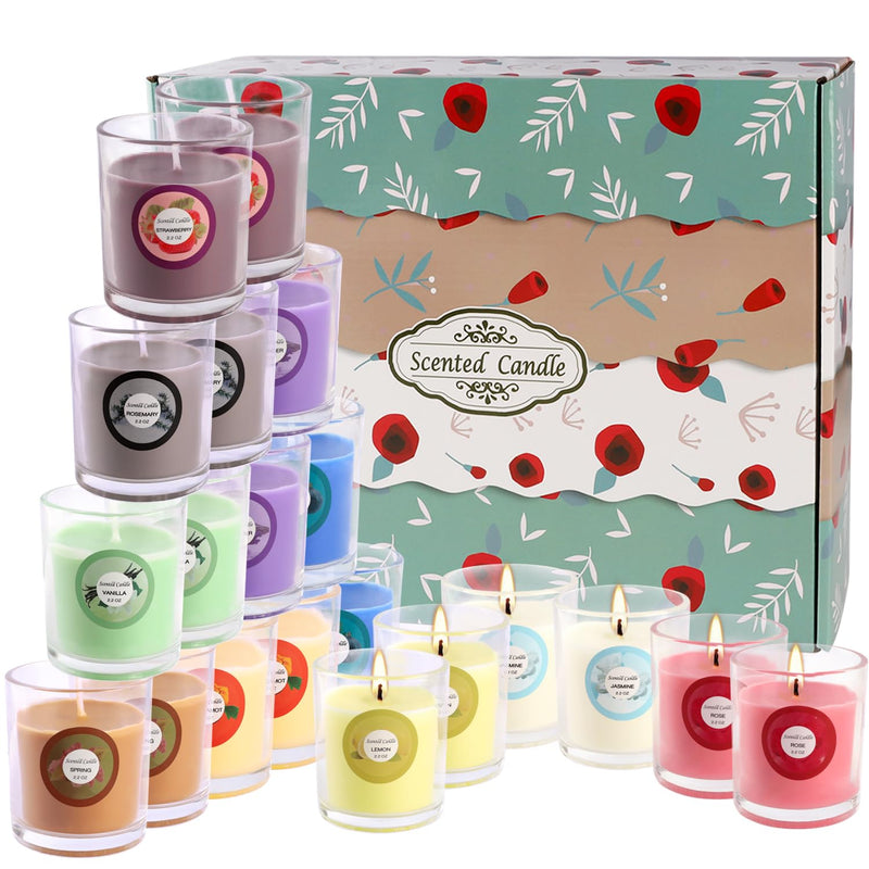 20 Pack Strong Scented Candles Gift Set – 10 Fragrances, Aromatherapy Soy Wax, Glass Jar