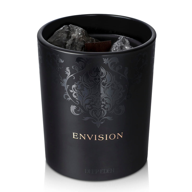 Black Orchid & Pine Moss Crystal Candle – Luxury Manifestation with Quartz Crystals (7.4oz)