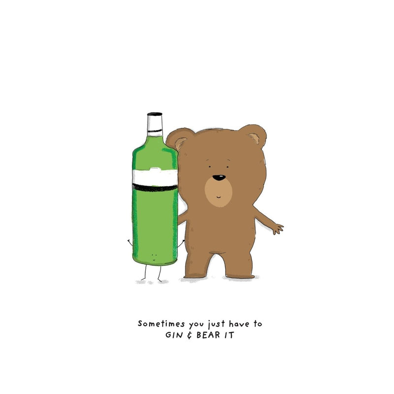 Gin Grin and Bear It Wall Art Print – Funny Bear Bar Decor UK