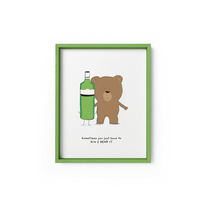 Gin Grin and Bear It Wall Art Print – Funny Bear Bar Decor UK