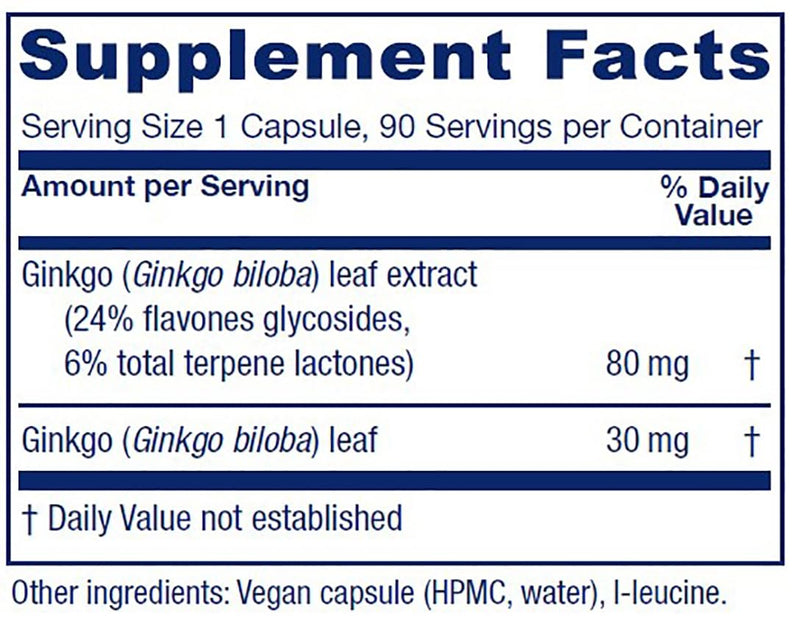 Vitanica Ginkgo Biloba Extract – Supports Circulation & Cognitive Health | 24% Flavone Glycosides, 6% Terpene Lactones | 90 Capsules