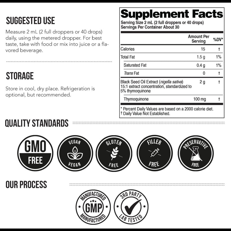 Black Seed Oil Liquid 5% Thymoquinone – TQ-Advanced® | 15:1 Concentrate, Vegan, 100 mg per Serving