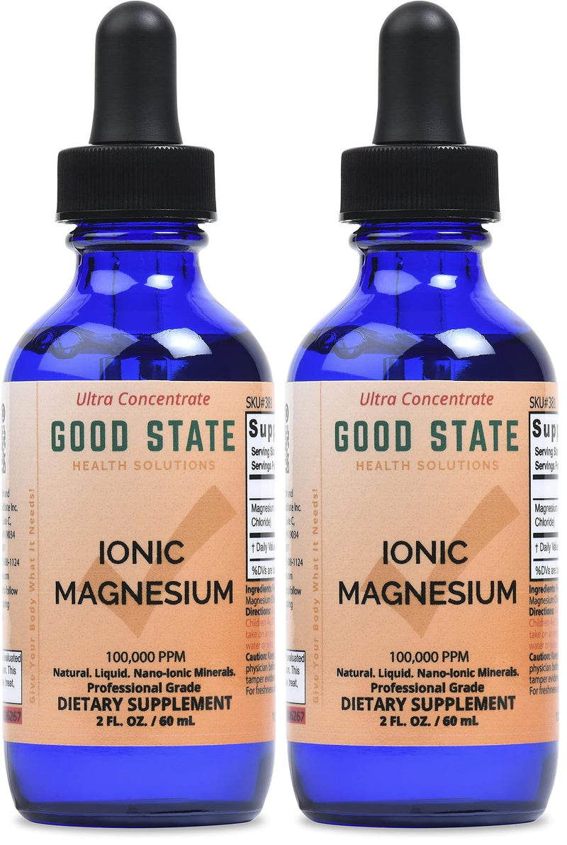 Glass Bottle Good State Liquid Ionic Magnesium Ultra Concentrate – 100 Servings per Bottle, Pack of 2