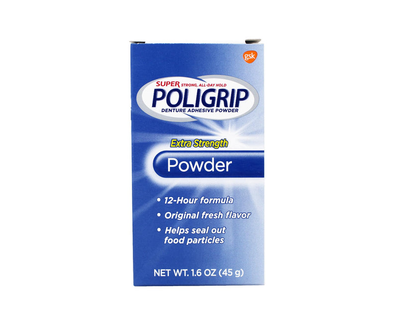Glaxo Smith Kline Super Poligrip Denture Adhesive Powder – Extra Strength, Zinc-Free (3634227EA)