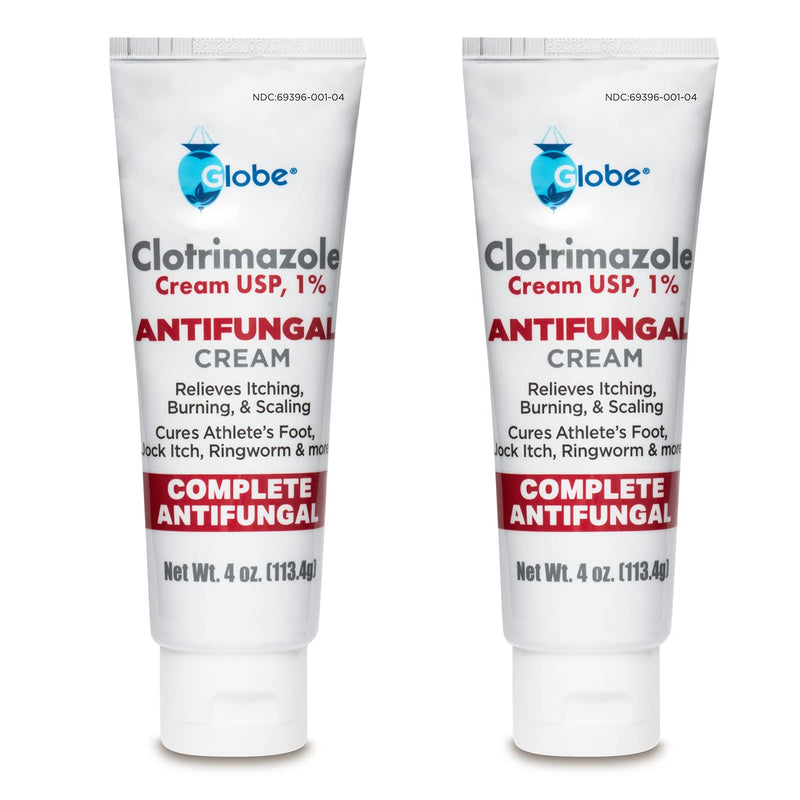 Globe Clotrimazole 1% Cream – 4 oz (2 Pack) Antifungal Relief for Itching, Burning, Ringworm
