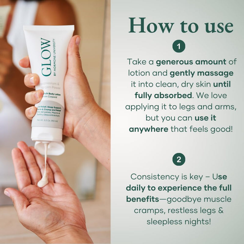 Glow by Hormone University - Magnesium Lotion with Collagen - Magnesium Cream - Bedtime Routine Sleep Lotion - The Highest Concentration of Genuine Zechstein Magnesium Chloride (Pack of 1)