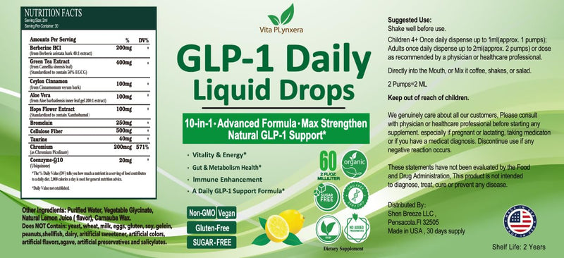 GLP-1 Support Liquid Drops – 10-in-1 Metabolism & Gut Health | Vegan, Non-GMO