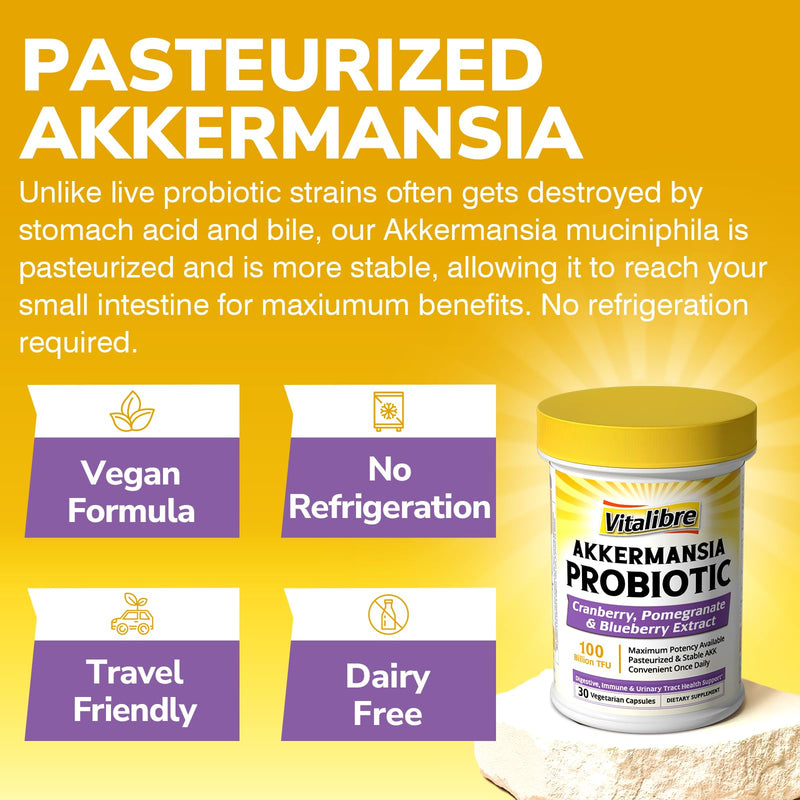 Vitalibre Akkermansia Probiotics 100B TFU - Pasteurized Muciniphila + Cranberry