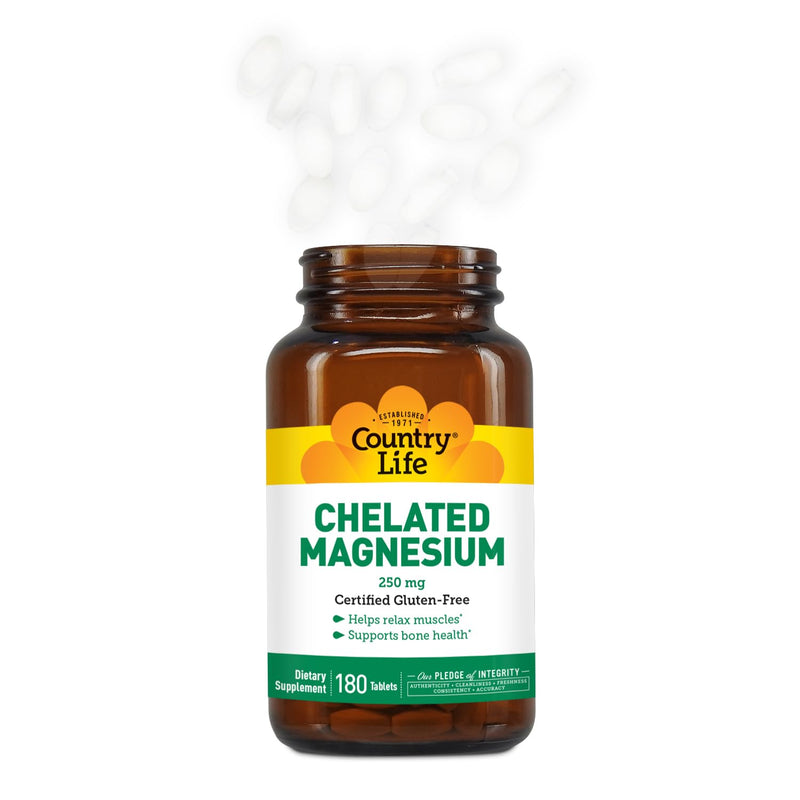 Country Life Chelated Magnesium 250mg - Supports Heart, Bone & Muscle Health | Vegan-Friendly, Gluten-Free