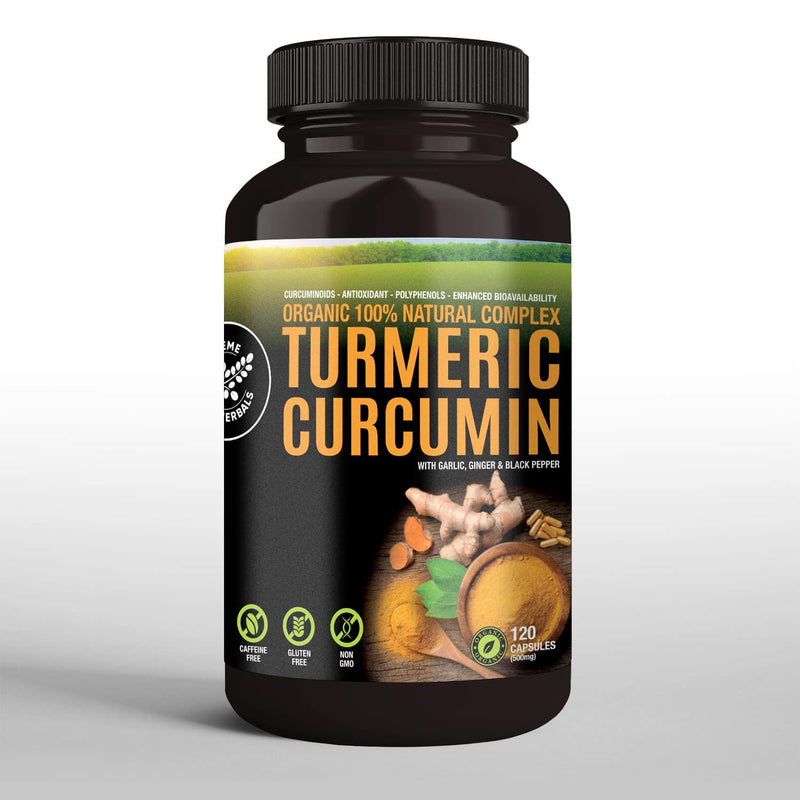 SUPREME HERBALS Turmeric Curcumin 500mg Capsules - Organic, Gluten-Free, Non-GMO (120 Vegan)