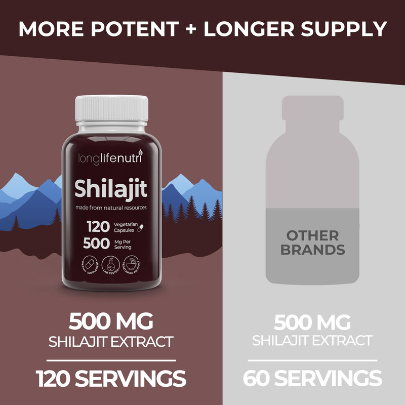 Shilajit Pure Himalayan Extract 500mg | 15% Fulvic Acid, 120 Vegetarian Capsules