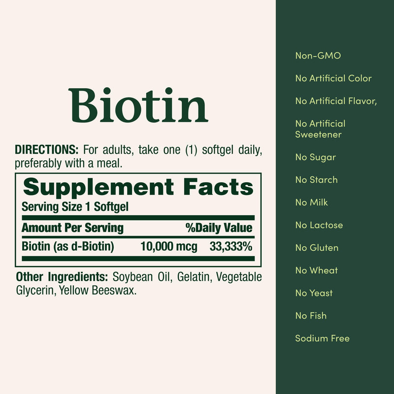 Nature's Bounty Biotin 10,000 mcg — Hair, Skin & Nails (120 Softgels)
