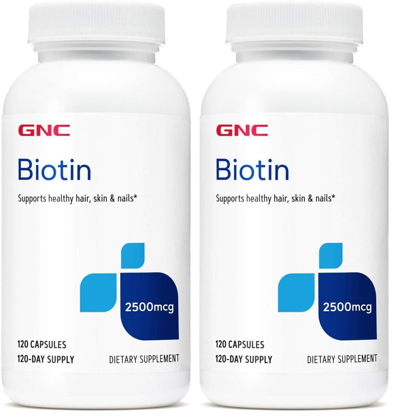 GNC Biotin 2500mcg Supplement – Hair, Skin & Nails, 120 Servings (Pack of 2)