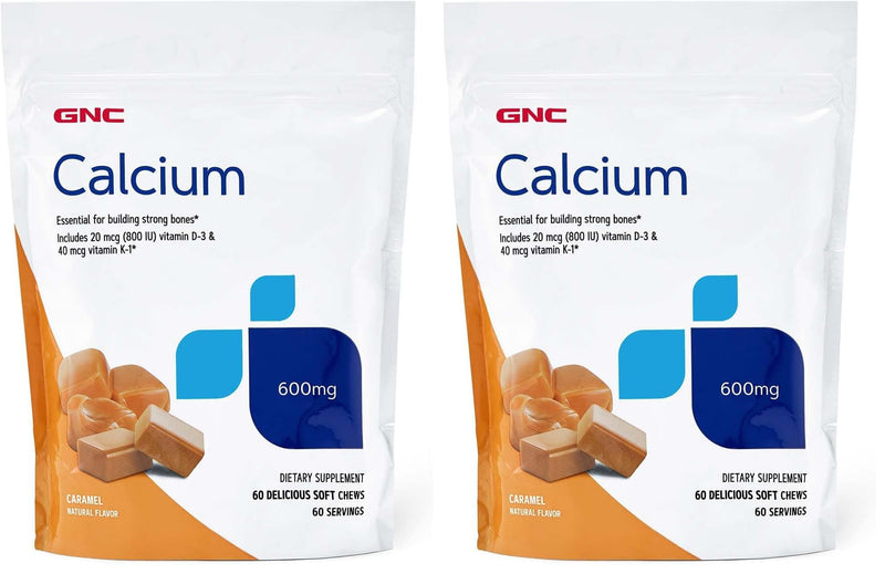 GNC Calcium 600mg Supplement – Supports Strong Bones, Caramel, 60 Servings (Pack of 2)