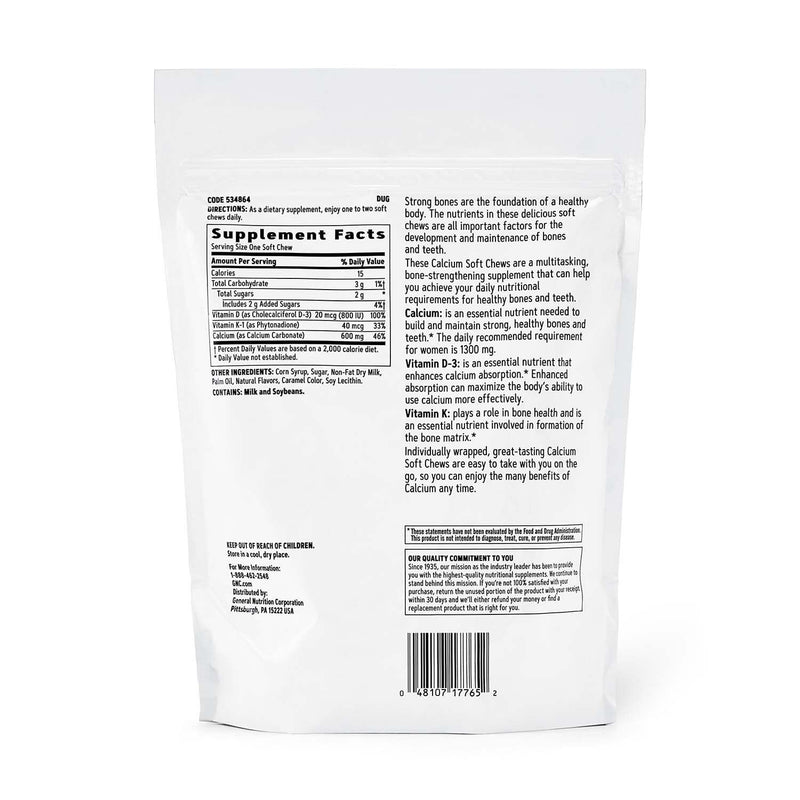 GNC Calcium 600mg Supplement – Supports Strong Bones, Caramel, 60 Servings (Pack of 2)