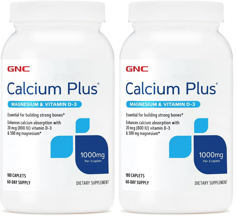 GNC Calcium Plus Magnesium & Vitamin D-3 1000mg - 180 Count (Pack of 2) | Strong Bones