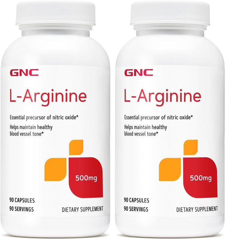 GNC L Arginine 500mg Supplement – Supports Healthy Blood Vessel Tone – 90 Servings (Pack of 2)