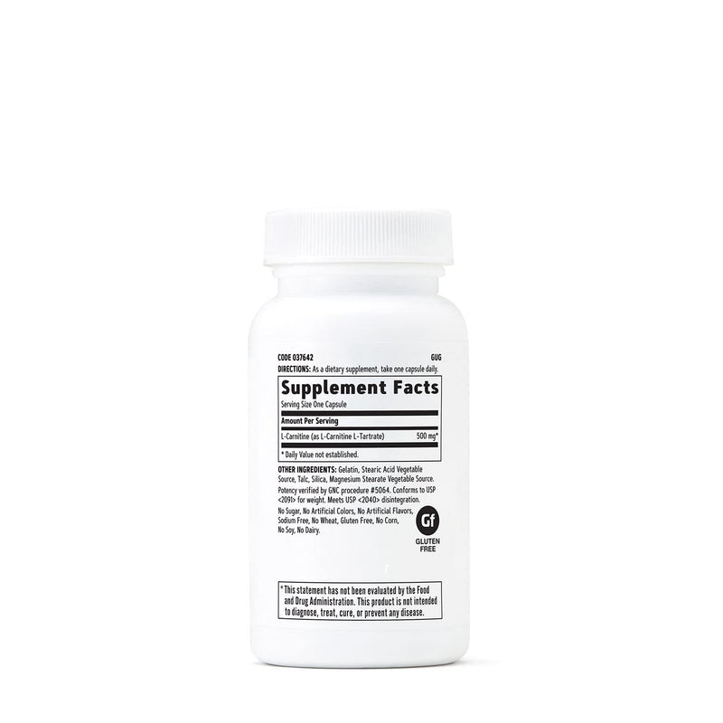 GNC L-Carnitine 500mg – Metabolize Long-Chain Fatty Acids | 60 Capsules