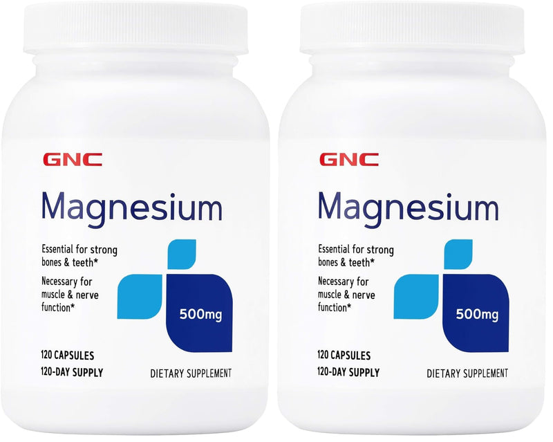 GNC Magnesium 500mg – 120 Capsules (Pack of 2) Supports Calcium Absorption & Strong Teeth