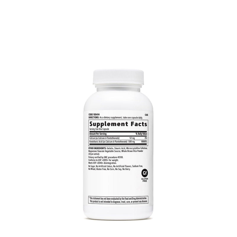 GNC Pantothenic Acid 500mg – 100 Capsules | Energy Metabolism Support