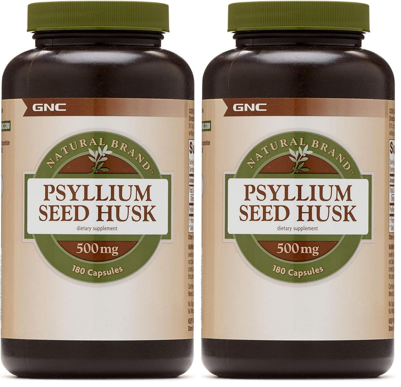 GNC Natural Brand Psyllium Seed Husk 500 mg - Digestive Health Support, 180 Capsules per Bottle (Pack of 2)