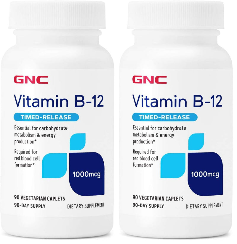 GNC Vitamin B-12 1000mcg - 90 Vegetarian Caplets (Pack of 2) | Supports Energy Production
