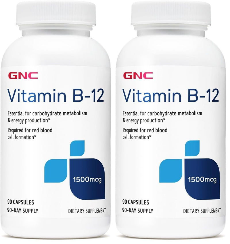 GNC Vitamin B-12 1500mcg - 90 Capsules (Pack of 2) | Energy Production