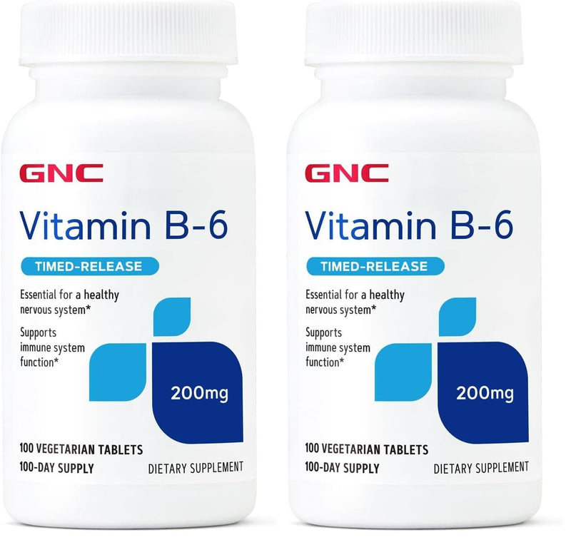 GNC Vitamin B6 200mg Supplement – Immune & Nervous System Support (Pack of 2, 100 Servings)
