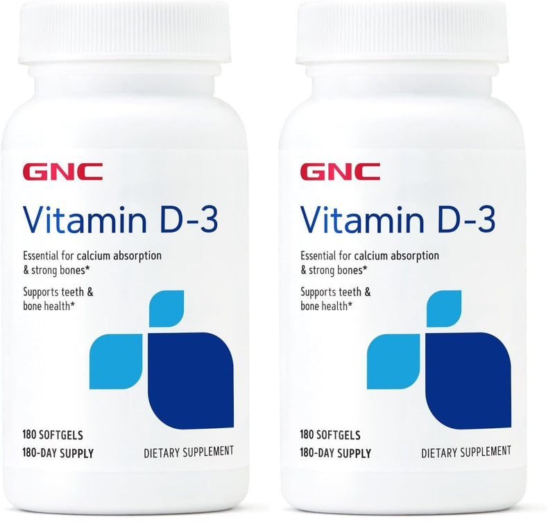 GNC Vitamin D3 50 mcg Supplement – Supports Teeth & Bone Health | 180 Servings (Pack of 2)