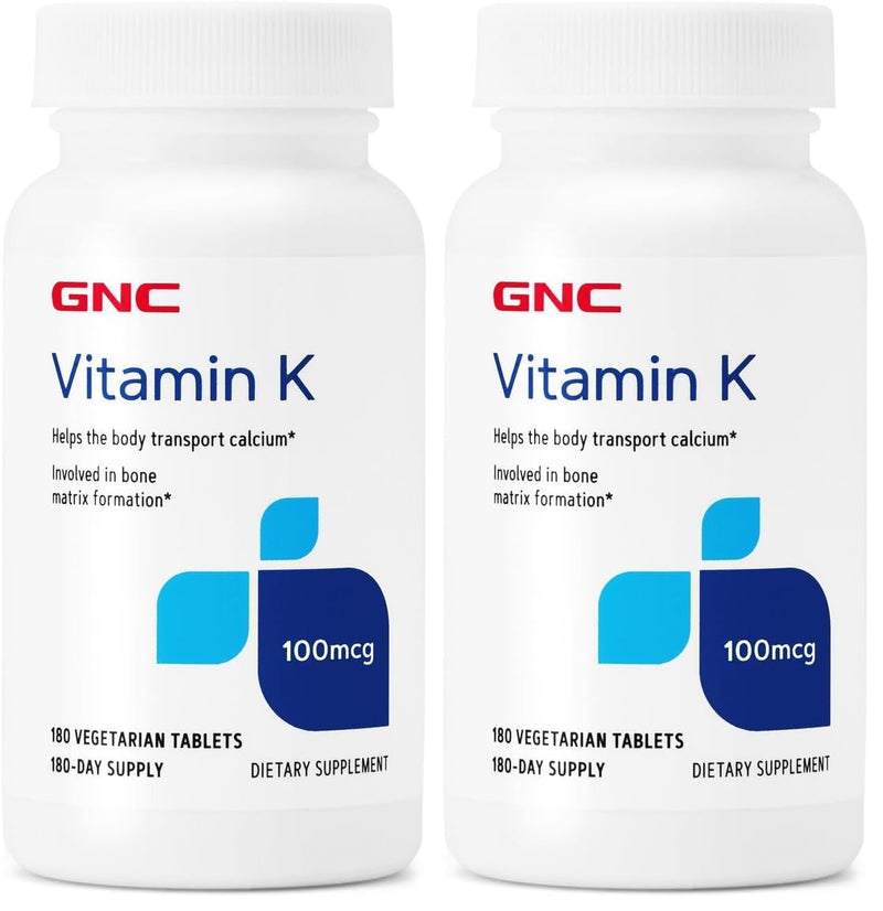 GNC Vitamin K 100mcg – 180 Tablets (Pack of 2) | Supports Calcium Transport & Bone Health