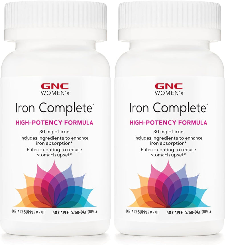 GNC Women's Iron Complete Multivitamin - 60 Caplets (Pack of 2) | Enhances Iron Absorption