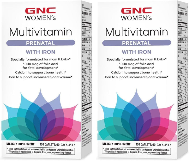 GNC Women's Prenatal Multivitamin with Iron | Supports Pregnancy & Baby Development | 120 Caplets (Pack of 2)