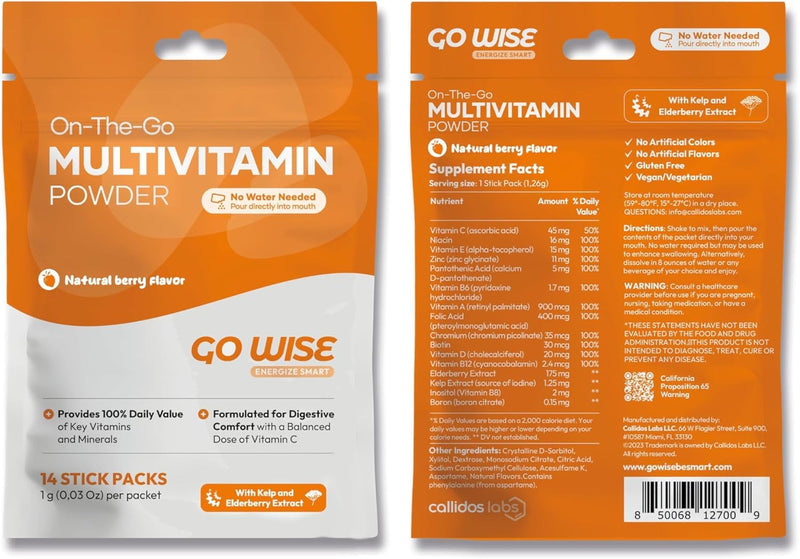 Go Wise On The Go Multivitamin Powder - Natural Berry (Pack of 3) | 14 Travel Sticks
